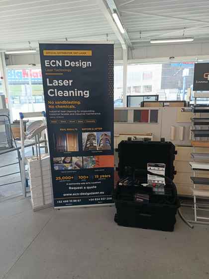 ECN Design laser cleaning demo-opstelling bij BigMat Haren